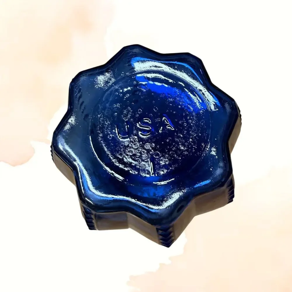 Vintage Indiana Glass Cobalt Blue Beaded Panel Bud Vase Ruffled Rim MCM